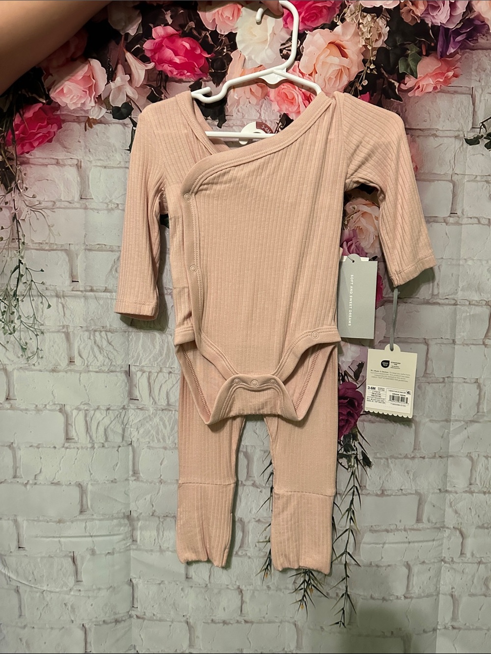 cloud island Ribbed Long-Sleeve Two-Piece PJs in Light Pink